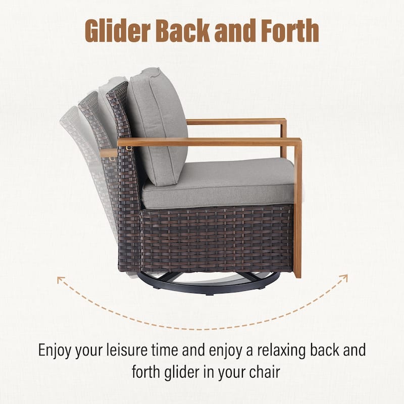 Gymojoy Outdoor Swivel Chair with Sofa, Club Chair and Ottomans - Brown