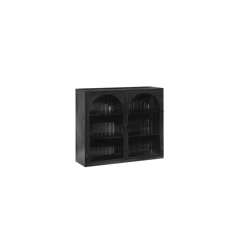 27.56"Glass Doors Modern Two-door Wall Cabinet with Featuring Three-tier Storage - N/A