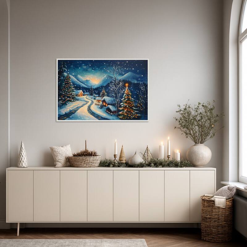 Winter wonderland Night by Pictufy Framed Canvas Wall Art Print - Sylvie Beaded White