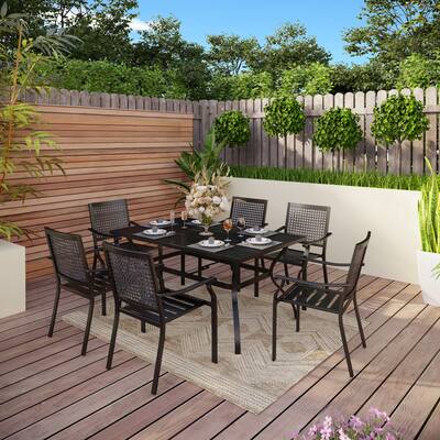 7-Piece Patio Dining set of 6 Stackable Chairs and 1 Chic Classic Slat Dining Table
