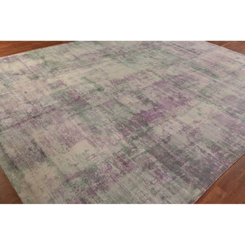 Contemporary Abstract Indian Area Rug Handmade Multi-Color Wool Carpet - 9'0"x 11'8"