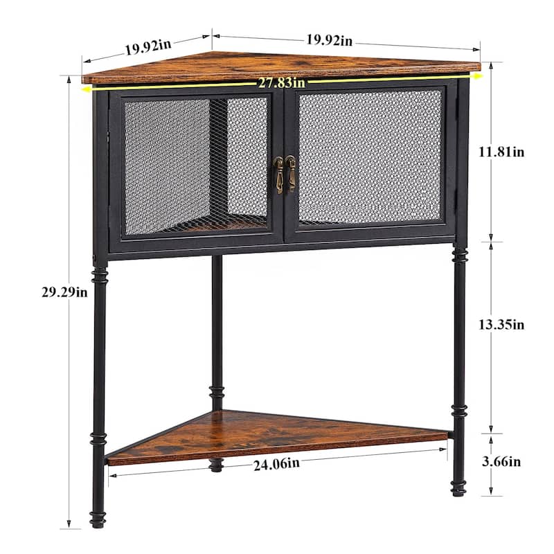 VECELO 3-Tier Corner Shelf with Storage Cabinet and Doors, Metal Frame Corner Cabinet