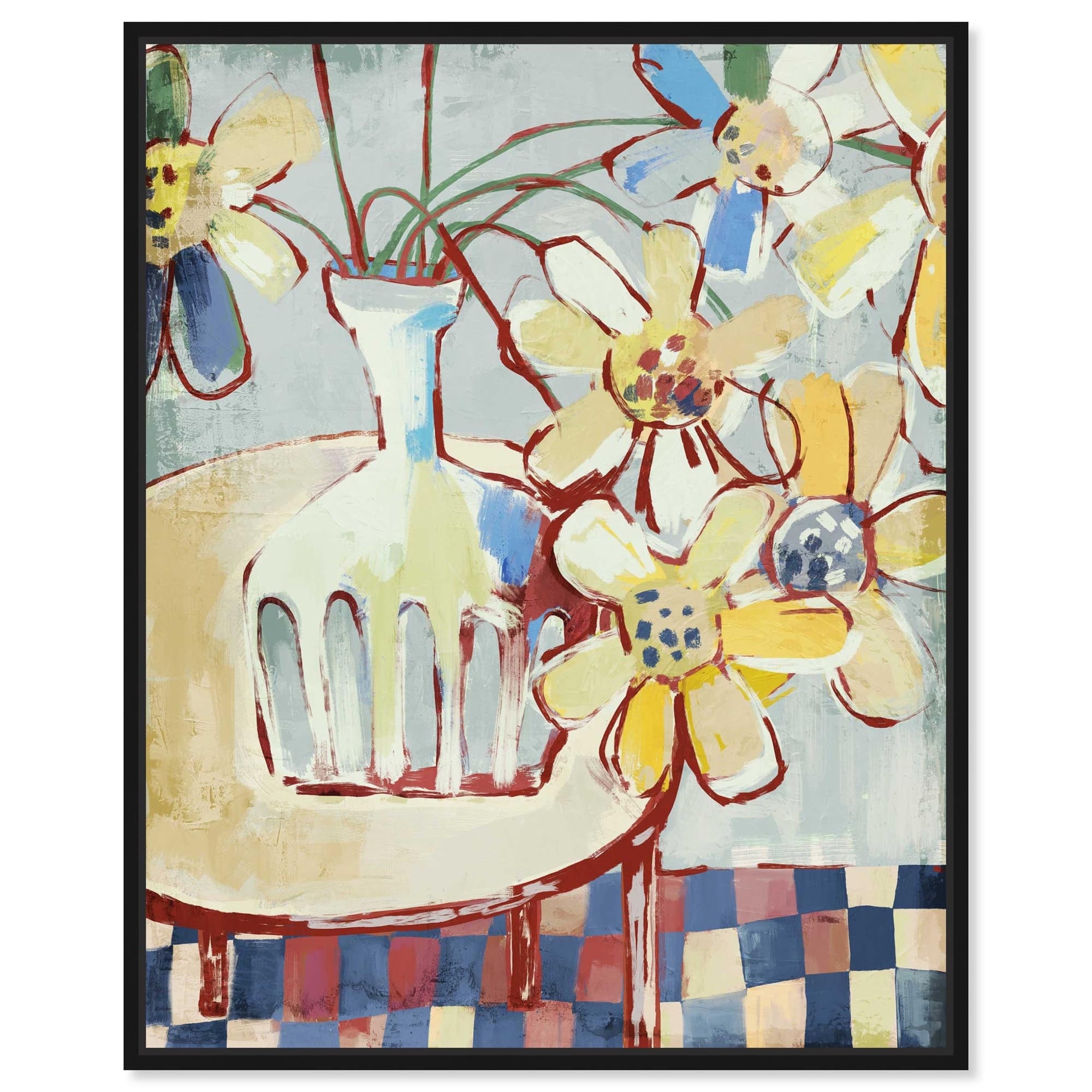 Wild Daisies Living Room Art Framed Canvas Print by Notoriart