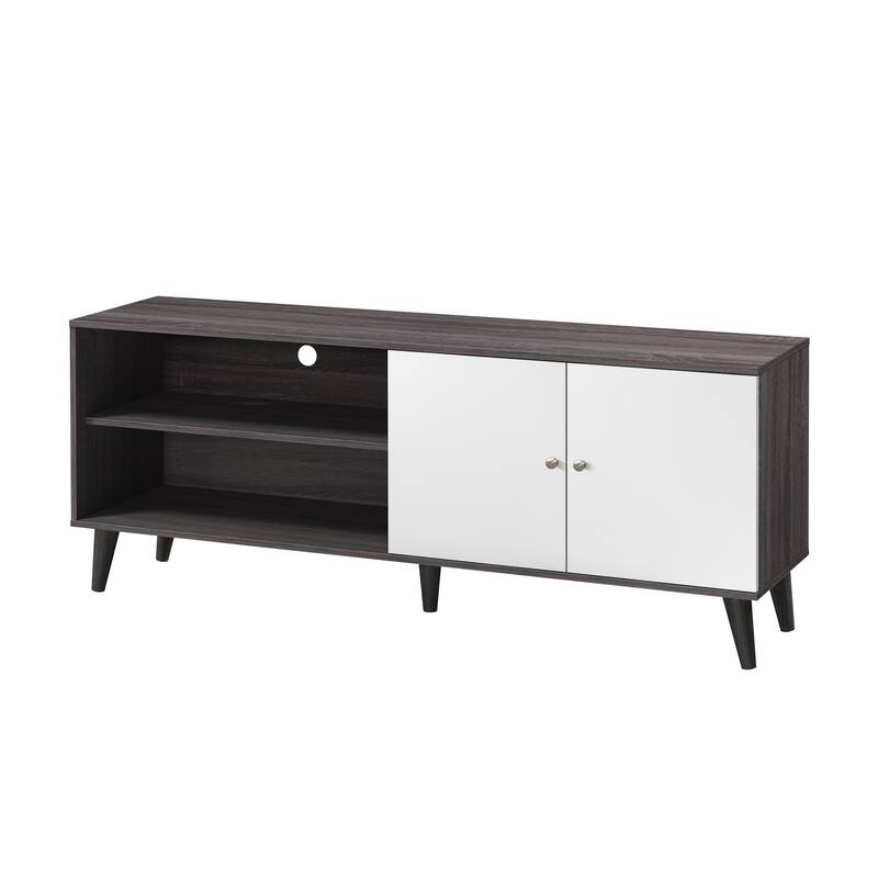 Amidon TV Stand for TVs up to 63", with 2 Storage Shelves& 1 Cabinet, Modern Entertainment Centre for TV in Living Room - Dark Gray+White