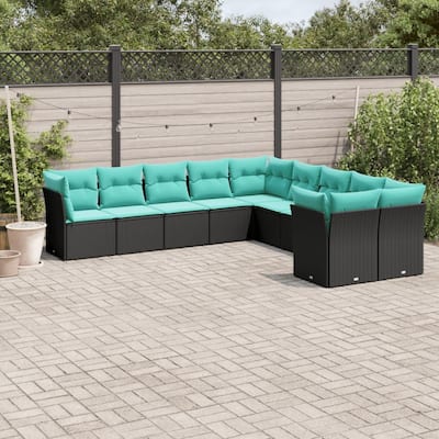 vidaXL 10 Piece Patio Sofa Set with Cushions Black Poly Rattan