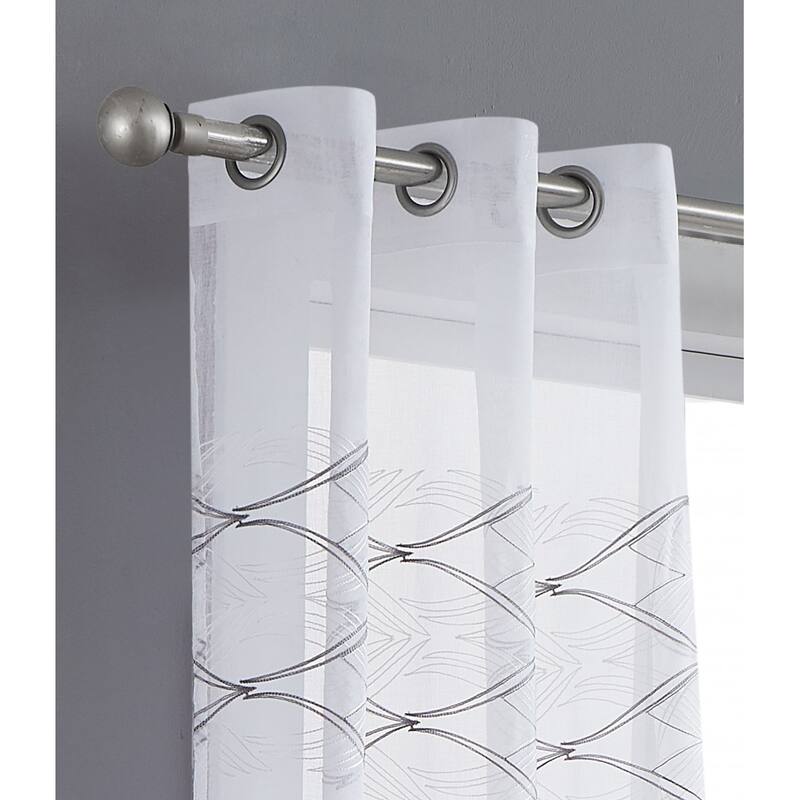 HomeRoots Set of Two 96" White Wave Embroidered Window Panels - 96" x 76"