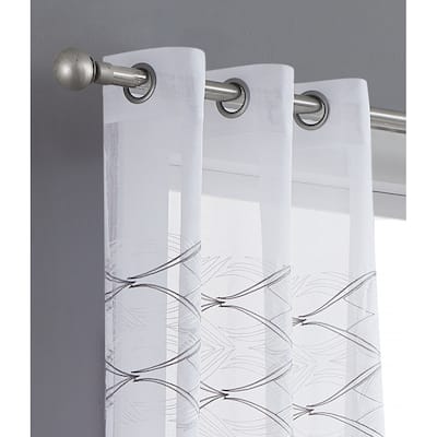HomeRoots Set of Two 96" White Wave Embroidered Window Panels - 96" x 76"