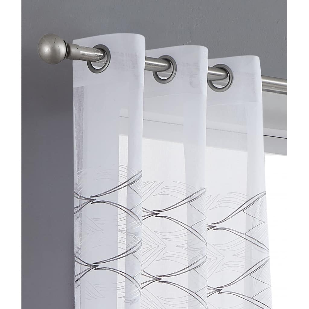 HomeRoots Set of Two 96" White Wave Embroidered Window Panels - 96" x 76"