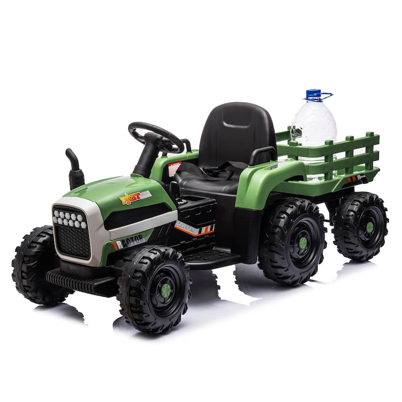 24V Kids Electric Ride-On Tractor with Trailer, Remote Control, Bluetooth & LED Lights - Green