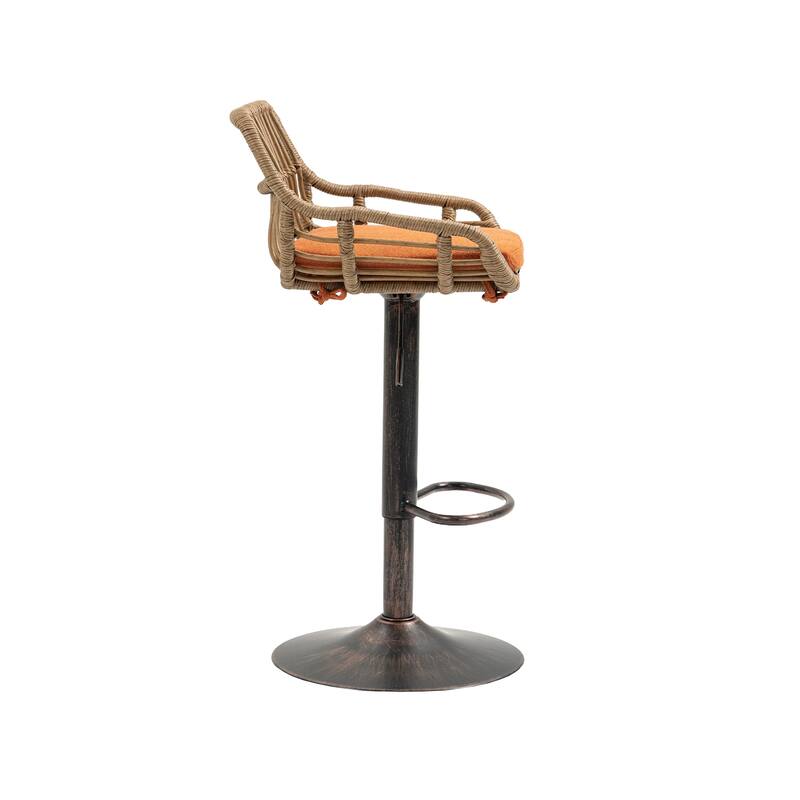360° Swivel Bar Stools Set of 2, Adjustable Counter Height Chairs with Footrest, Rattan Bar Chairs with Cushions