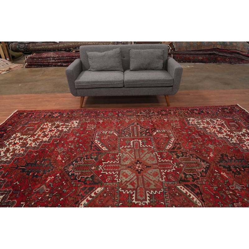 Hand Knotted Oriental 100% Wool Carpet Traditional Medallion Red Heriz Area Rug - 11' 6'' X 8' 7''