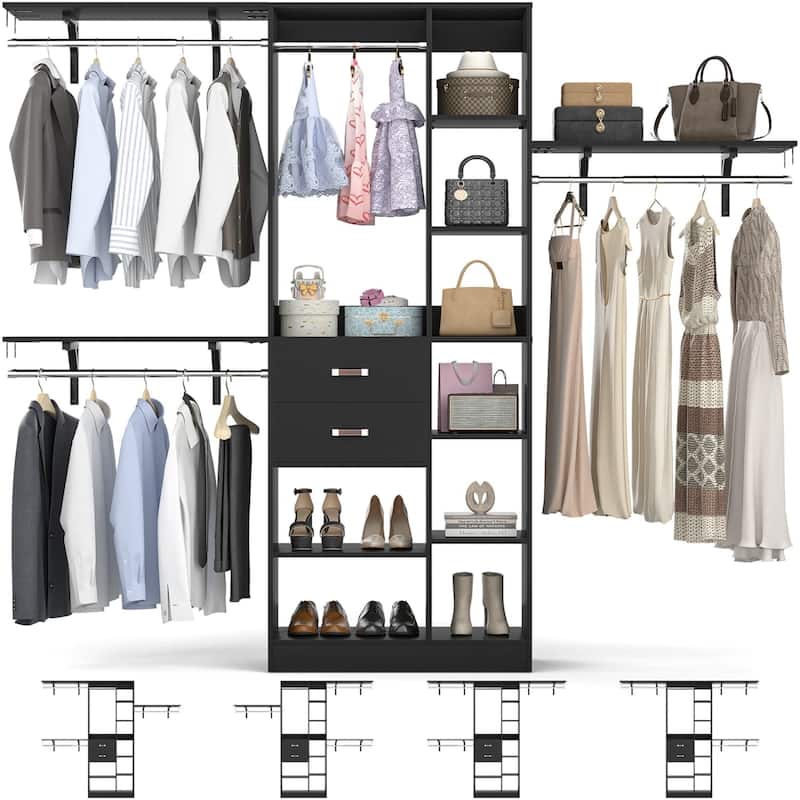 31.5'' to 96'' W Closet Organizer System with Drawers and Tower Shelves for Reach-in and Walk-in Closet