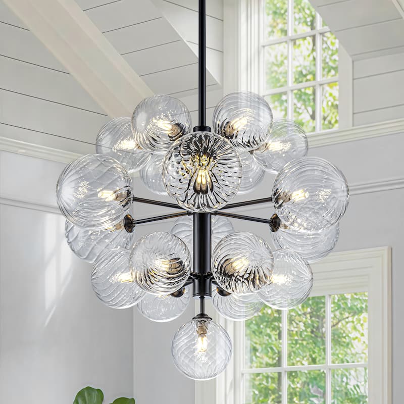 Starsky 19-Light Glam Tiered Cluster Clear Swirled Bubble Chandelier