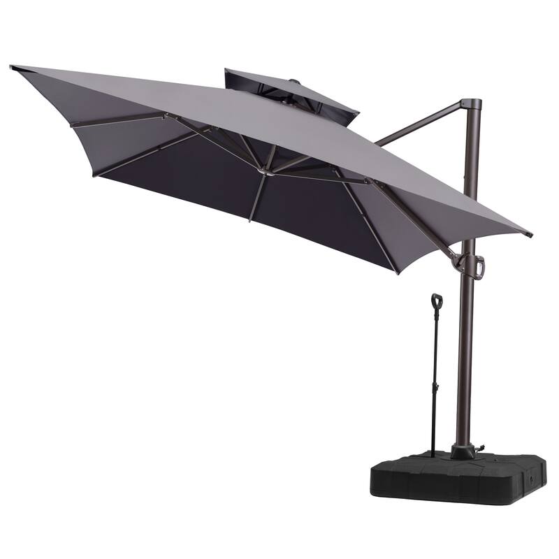 Outdoor 10X13 FT Dual Top Patio Cantilever Umbrella with Rod Base