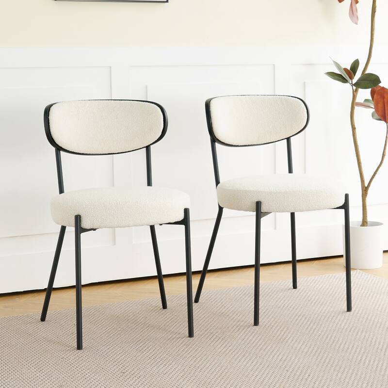 Modern simple dining chair home bedroom stool back dressing chair student chair black metal legs(set of 2) - Black