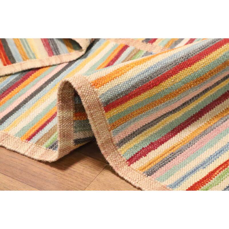 Hand Woven Oriental 100% Wool Carpet Southwestern Modern Multi-Colored Kilim Area Rug - 4' 10'' X 3' 3''