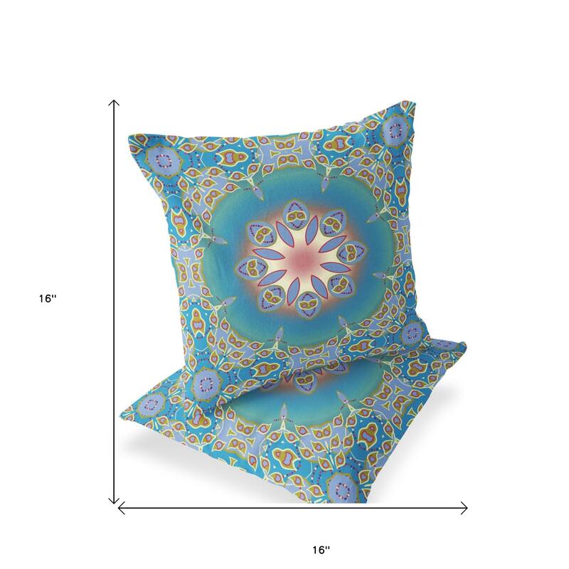 HomeRoots Set of Two 16" X 16" Blue and Green Blown Seam Eclectic Indoor Outdoor Throw Pillow - 16.00' X '16.00' X '5.00