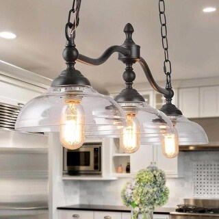 Modern Farmhouse 3-Light Linear Chandelier Glass Kitchen Island Lights for Dining Room - W38"x W7.9" x H8.3"