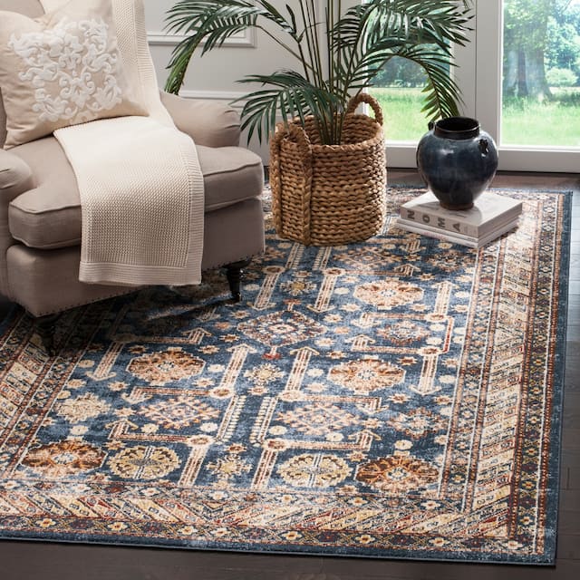 SAFAVIEH Bijar Celie Traditional Distressed Oriental Area Rug - 9' x 9' Square - Royal/Ivory