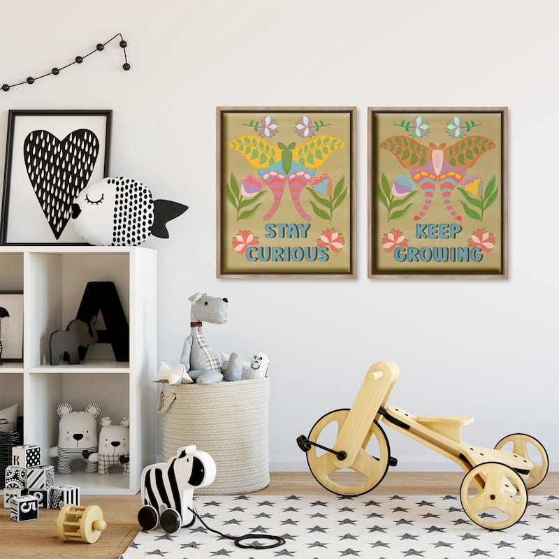 Stupell Stay Curious & Keep Growing Framed Floater Canvas Wall Art Design By Julia Frost (Set of 2)