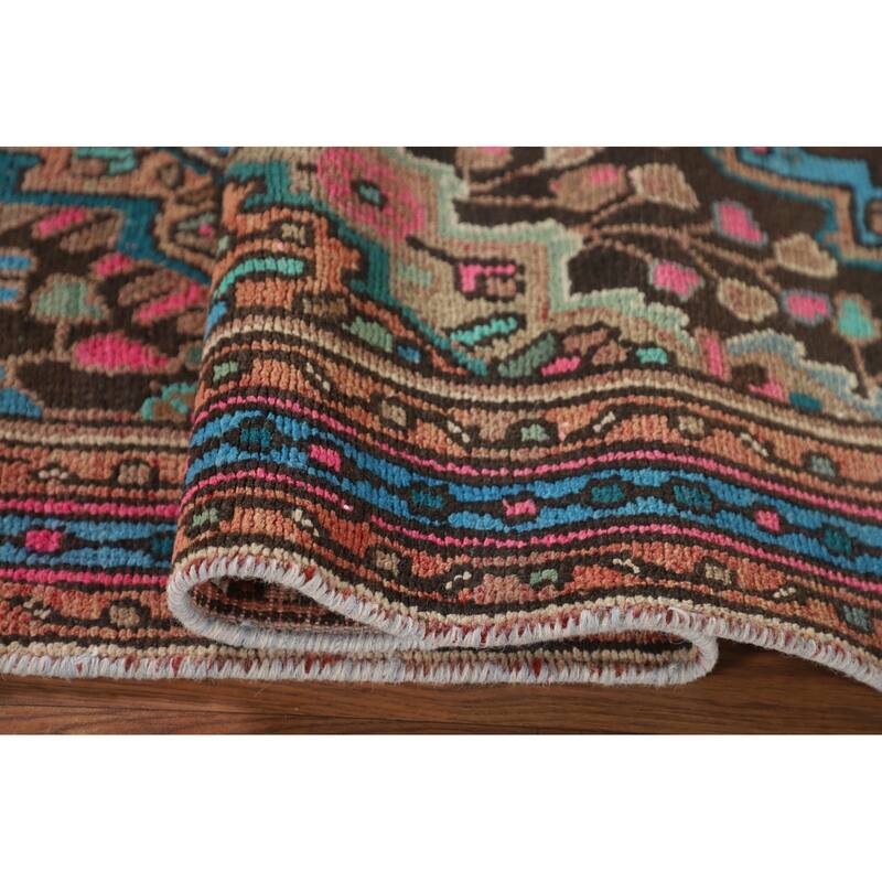 Geometric Hamedan Persian Vintage Runner Rug Handmade Wool Carpet - 3'1"x 10'3"