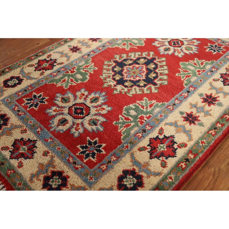 Red Kazak Oriental Foyer Rug Hand-Knotted Traditional Wool Carpet - 2'0" x 3'0"