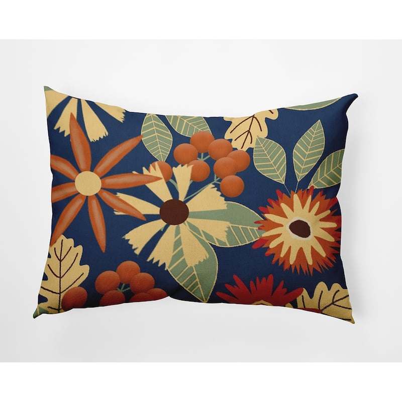 Fall Floral Indoor/Outdoor Throw Pillow - 14" x 20" - Navy