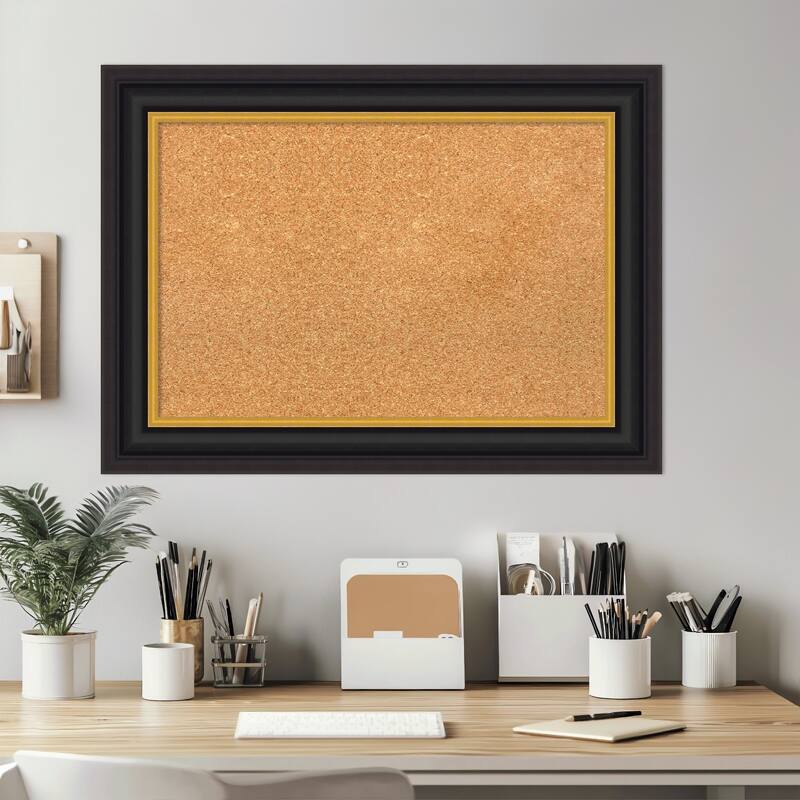 Sierra Black Brown Wood Framed Cork Board - Bulletin Board, Organization Board, Pin Board