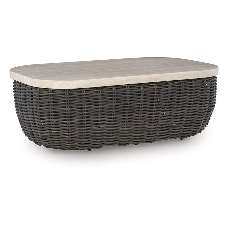 Signature Design by Ashley Kimora Beige/Dark Brown Outdoor Coffee Table - 50" W x 29.92" D x 17.52" H