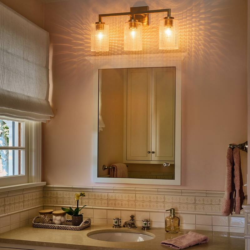 3/4-Light Modern Glass Wall Sconce Bathroom Vanity Light with Grid Glass Shades