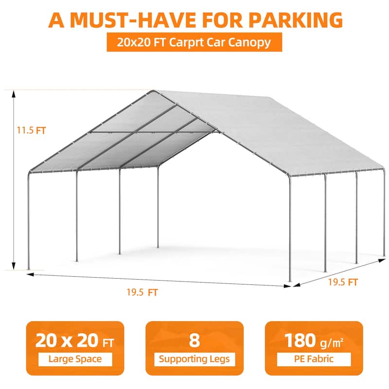 Heavy Duty Carport, Waterproof & UV Resistant Garage Cover with 8 Heavy-Duty Galvanized Steel Poles, Tool-Free Assembly