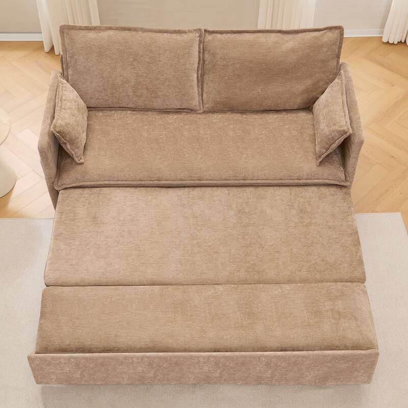 59.5" Ergonomic Sofa Bed with Storage & Charging - Supportive Chenille Convertible Sleeper, 800lb Capacity, Side Pockets