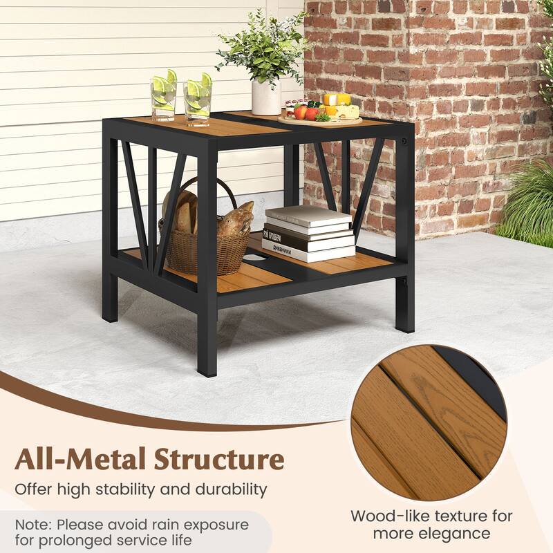 Gymax 2PCS Outdoor Side Table 2-Tier Coffee End Table w/ 1.57''