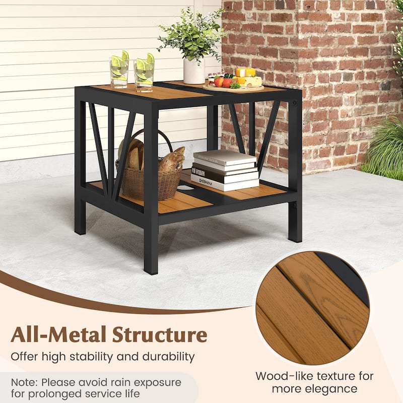 Gymax Outdoor Side Table 2-Tier Coffee End Table w/ 1.57'' Umbrella