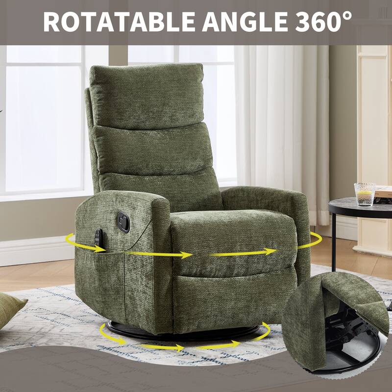Roomfitters Manual Swivel Rocker Recliner Chair with Heat and Massage Fabric Glider Lounge Sofa for Living Room