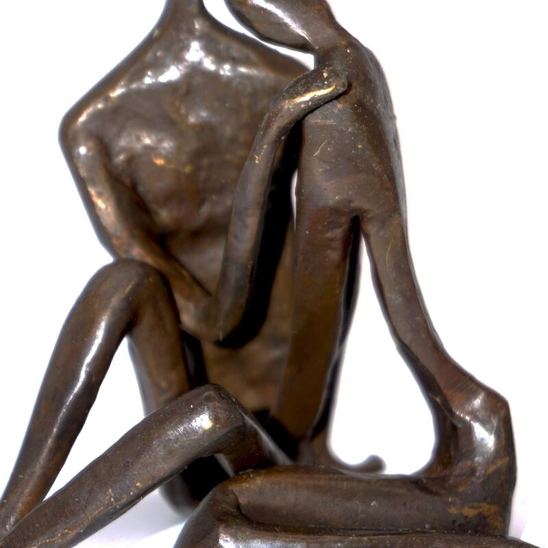 Small Handcrafted Embracing Couple Figurine - 4.5" - Bronze