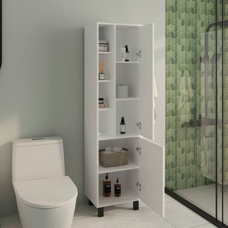 Storage Cabinet with 2 Doors and 9 Shelves Freestanding Vertical Design