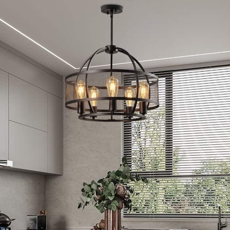 Maxax 5 - Light Unique Drum Chandelier - Black