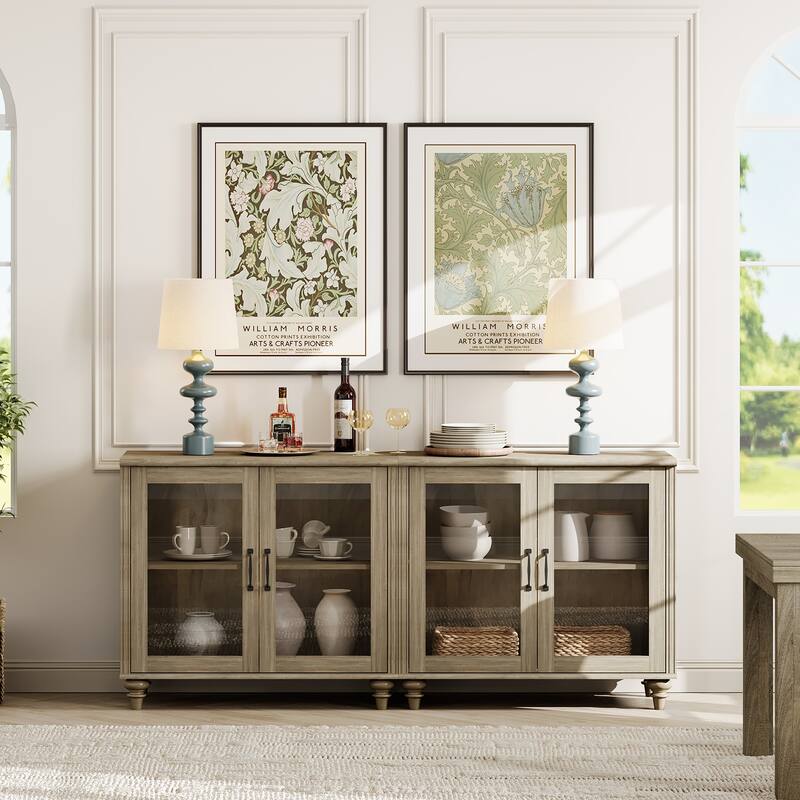 Kitchen Sideboard Buffet Cabinet, Glass Display Cabinet with Storage