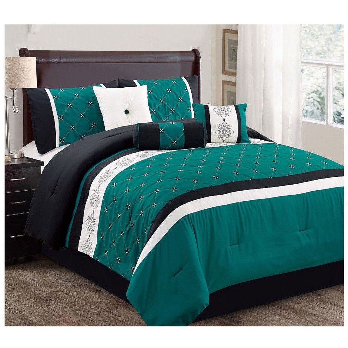 Shop 7 Pc Luxury Comforter Set Green Teal Black Modern