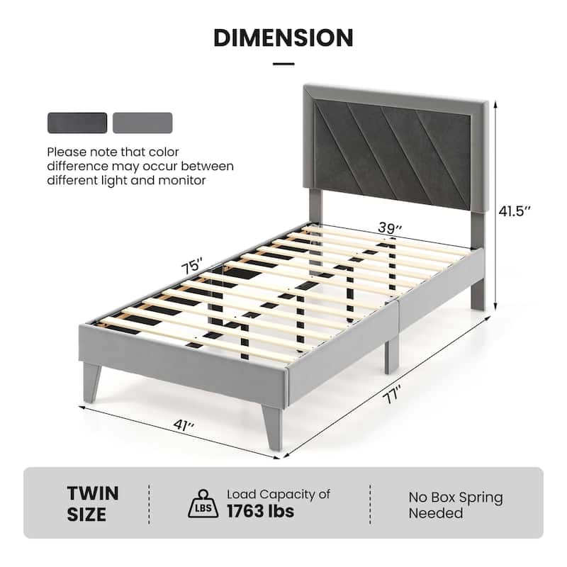 Costway Full/Queen/Twin Size Bed Frame Upholstered Platform Velvet
