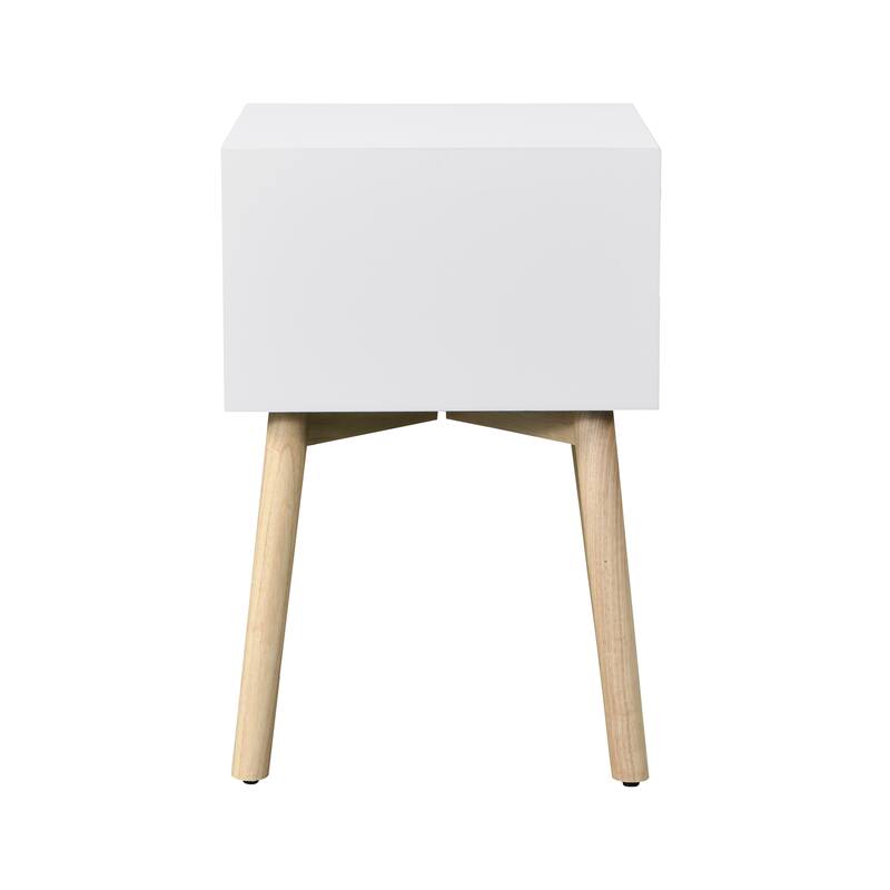 Side Table, Bedside Table With 2 Drawers And Rubber Wood Legs