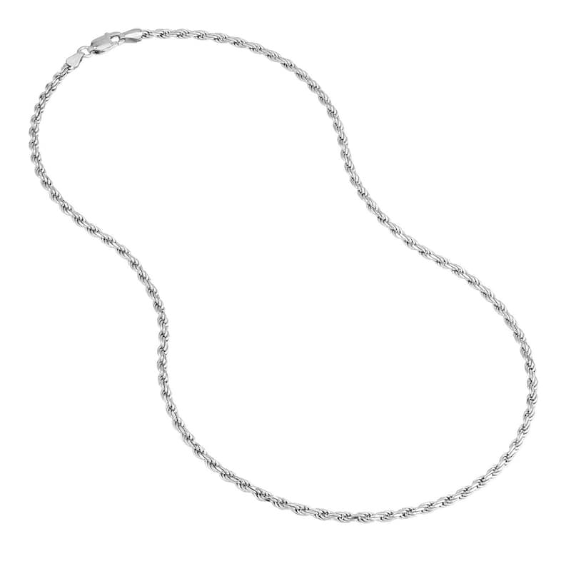 Curata 925 Sterling Silver Rhodium 2.7mm Diamond Cut Rope Chain Necklace