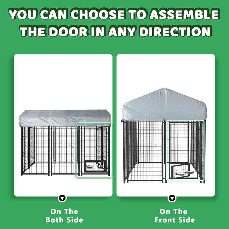 BOSSIN Large Outdoor Dog Kennel Galvanized Steel Fence with UV-Resistant Oxford Cloth Roof & Secure Lock