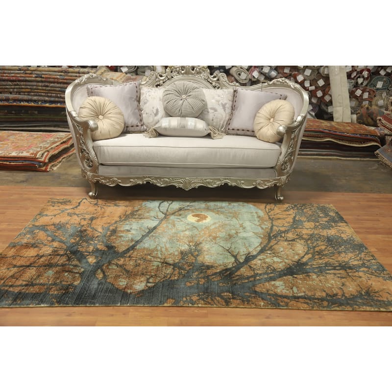 Hand-knotted Modern Silk Brown Abstract Oriental Area Rug - 8' 0'' X 4' 11''