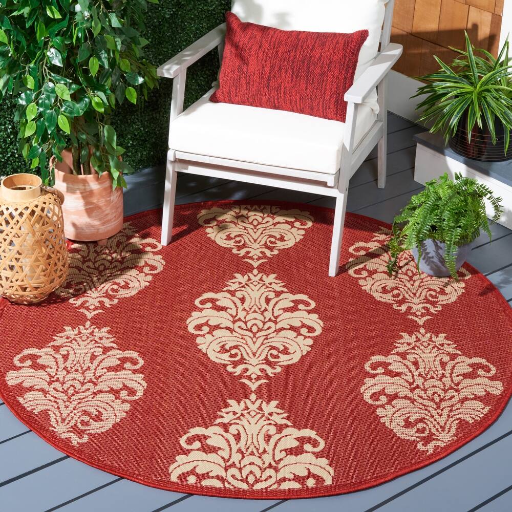 SAFAVIEH Courtyard Pauley Damask Indoor/ Outdoor Waterproof Patio Backyard Rug