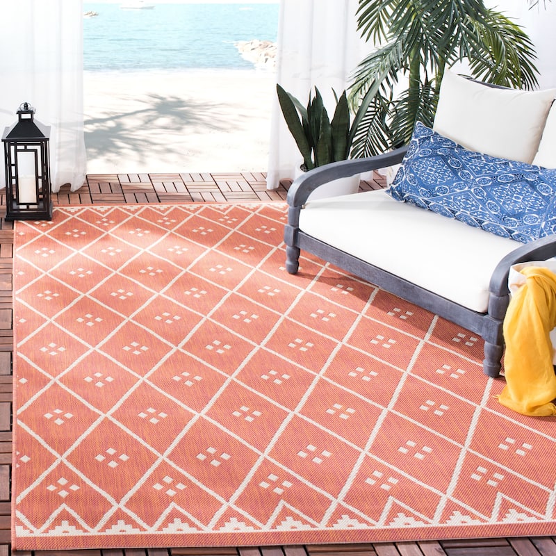 SAFAVIEH Courtyard Beryl Indoor/ Outdoor Waterproof Patio Backyard Rug - Terracotta/Light Beige - 5'3" x 7'7"