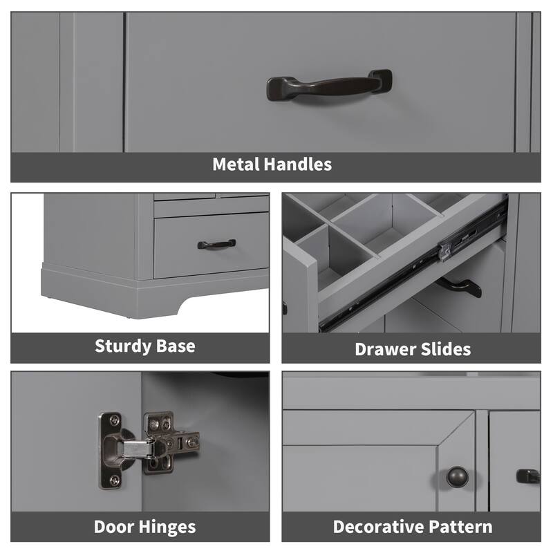 36" Bathroom Wood Storage Vanity Cabinet with Ceramic Sink, 6 Drawers