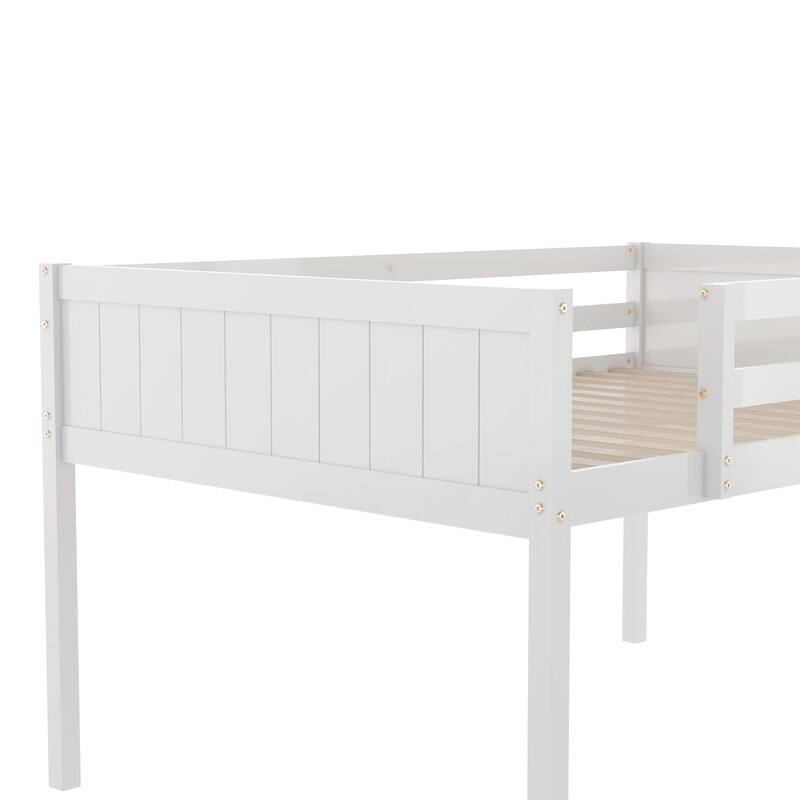 Full Size Wood Low Loft Bed with Ladder,ladder can be placed on the left or right