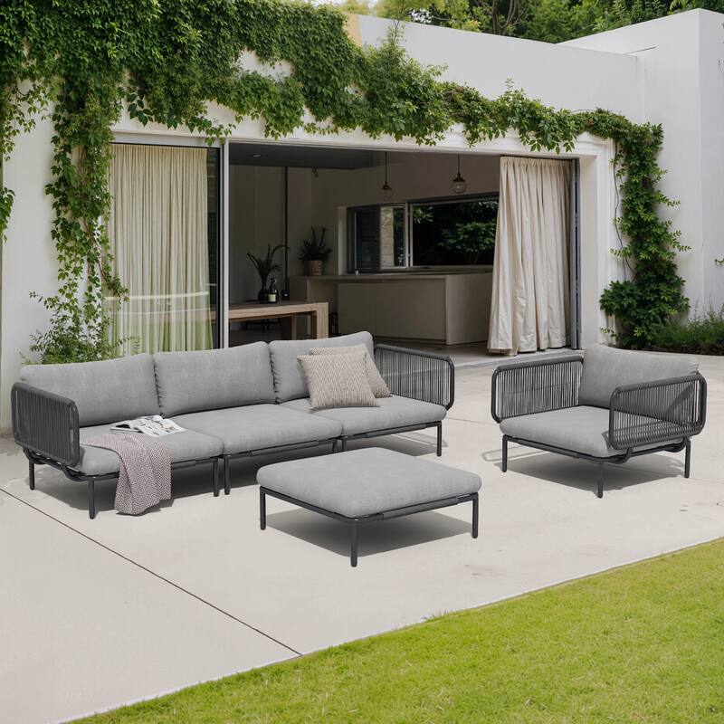 Free Combination DIY Outdoor Patio Set Sectional Sofa with Cushions - DarkGrey